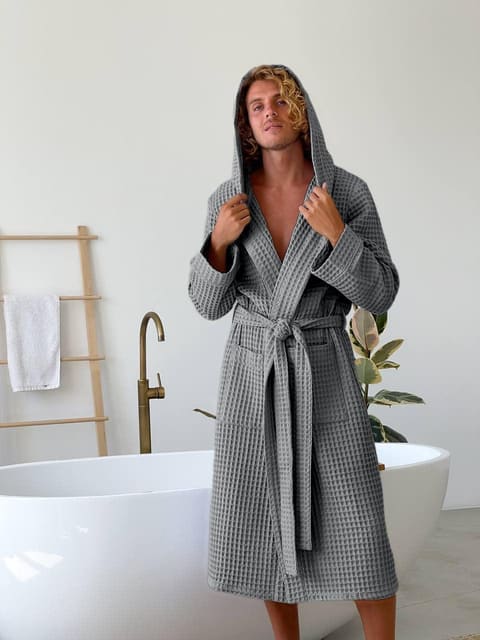 Халат чоловічий COSY з капюшоном Грецька вафелька темно сірий
