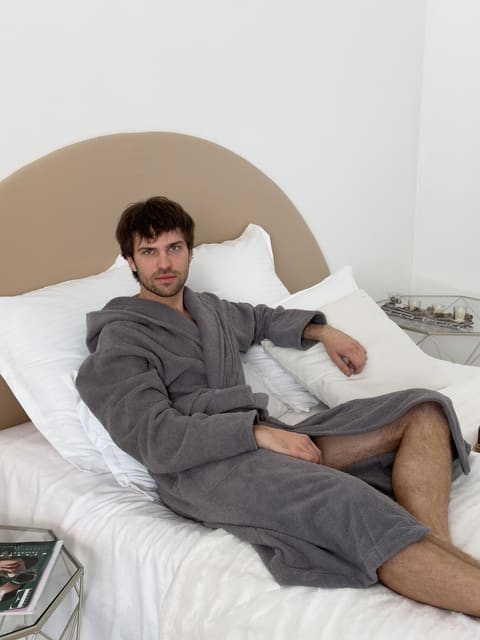 Чоловічий халат з капюшоном COSY махровий Fortune  сірий