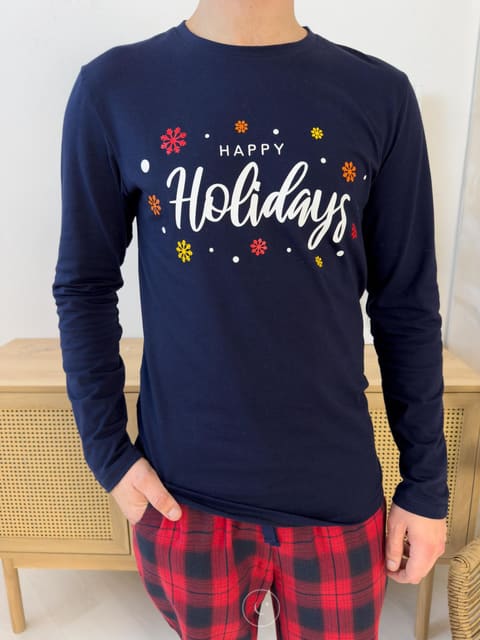 Лонгслів чоловічий "Happy Holidays" синій