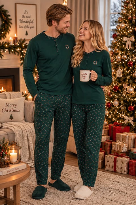 Парні піжами у стилі Family Look «Новорічні льодяники» лонгслів та штани