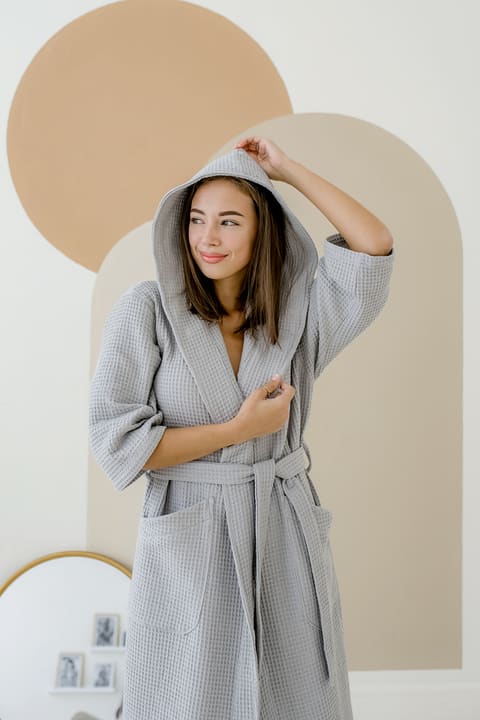 Жіночий Халат COSY з капюшоном вафельний сірий