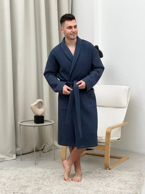 Чоловічий вафельний халат Сапфір  шаль