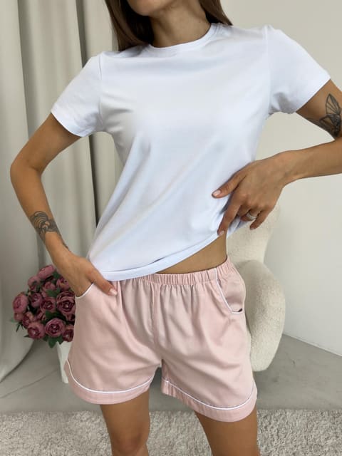Піжамні шорти з сатину Pearl COSY пильна пудра