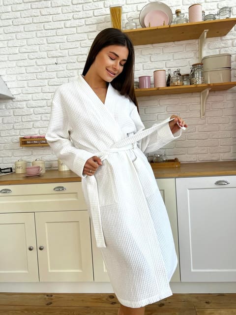 Жіночий вафельний халат COSY довгий білий